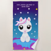 名前の追加文字、ベビーユニコーン白い星の青 ビーチタオル (正面)