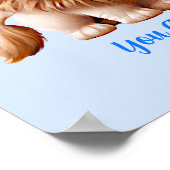 名前の追加文字、ベビーライオンと青い花 ポスター (角)