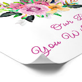 名前の追加文字、ベビー鹿の子鹿ピンクの花 ポスター (角)