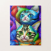 名前の追加文字、子猫遊の明るい色の糸 ジグソーパズル (縦)