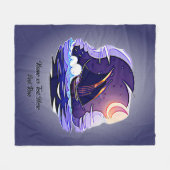 名前の追加文字、帆船、雲の月の青 フリースブランケット (正面(横))