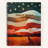 名前の追加文字、旗の日没に乗るカウボーイ ノートブック (正面)