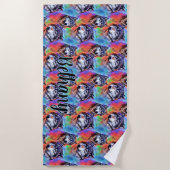 名前の追加文字、明るいパステルカラーのウルフヘッド ビーチタオル (正面)