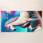 名前の追加文字、海のUnicorn歩く ビーチタオル (正面)
