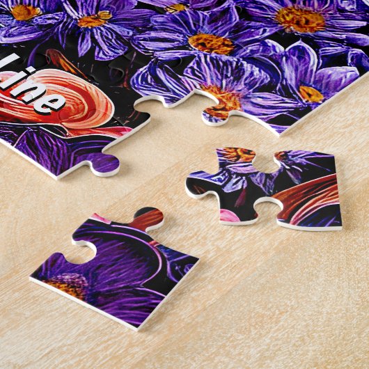 名前の追加文字、白猫と抽象芸術の花 ジグソーパズル (側面)