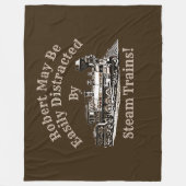 名前の追加文字 – 蒸気機関車に簡単に気を取られる フリースブランケット (正面)