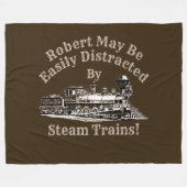 名前の追加文字 – 蒸気機関車に簡単に気を取られる フリースブランケット (正面(横))