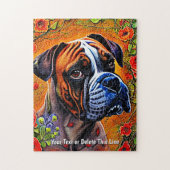 名前の追加文字、赤い花を持つボクサー絵画ド ジグソーパズル (縦)