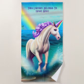 名前の追加文字、遊Unicornの波、青 ビーチタオル (正面)
