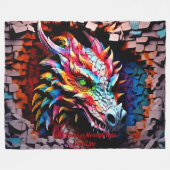 名前の追加文字、3Dレインボードラゴン割れ壁 フリースブランケット (正面(横))