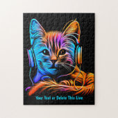 名前の追加文字, Aqua Orange Neon Cat Headphones ジグソーパズル (縦)