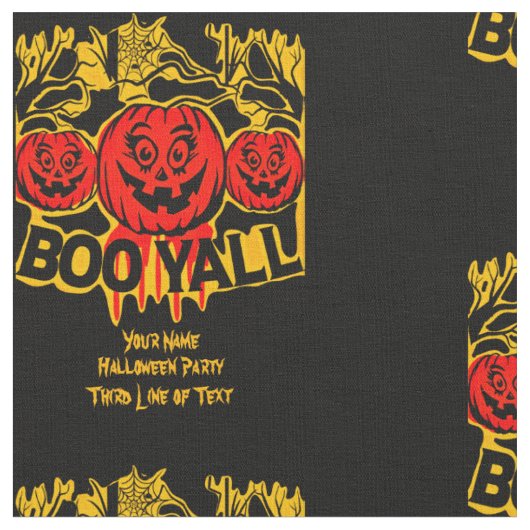 名前の追加文字- Boo Yall Red Pumpkin Yellow Black ファブリック (クローズアップ)