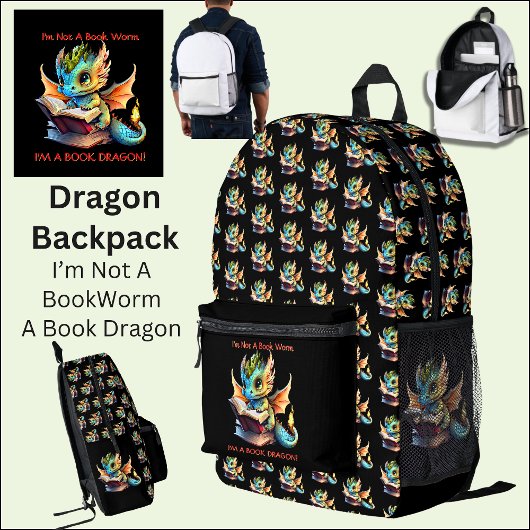 名前の追加文字- BookWorm Book Dragonではない プリントバックパック