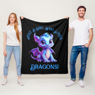 名前の追加文字- Just a Girl Who Loves Dragons! フリースブランケット
