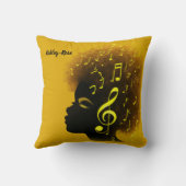 名前の追加文字African American Girl with Music クッション (裏面)