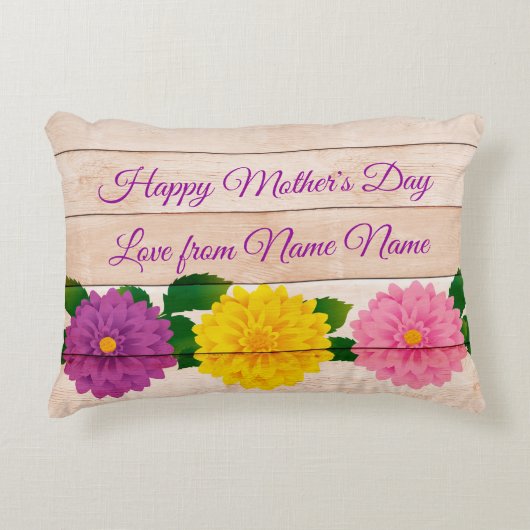 名前の追加文字Happy Mother's Day Pinkフローラ アクセントクッション (正面)