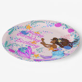名前の追加文字Mermaid Pink Mave Aquaパーティー ペーパープレート (アングル)