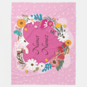 名前の追加文字Valentinesデイピンクフローラハート フリースブランケット (正面)