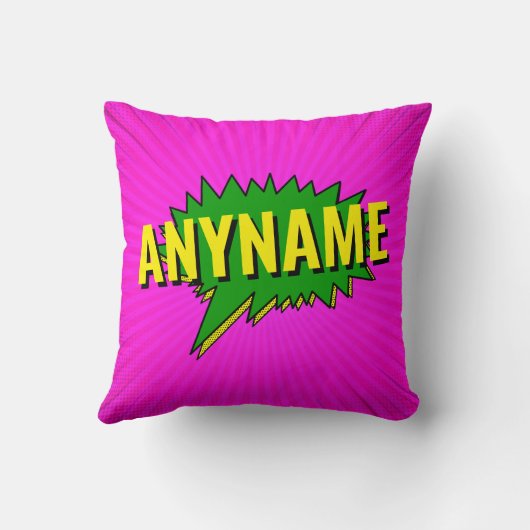 名前の追加漫画ブックスタイル文字ピンクグリーンイエロー クッション (裏面)