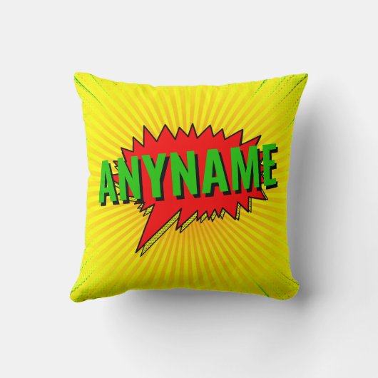名前の追加漫画ブックスタイル文字黄色の赤の緑 クッション (裏面)