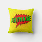 名前の追加漫画ブックスタイル文字黄色の赤の緑 クッション (正面)