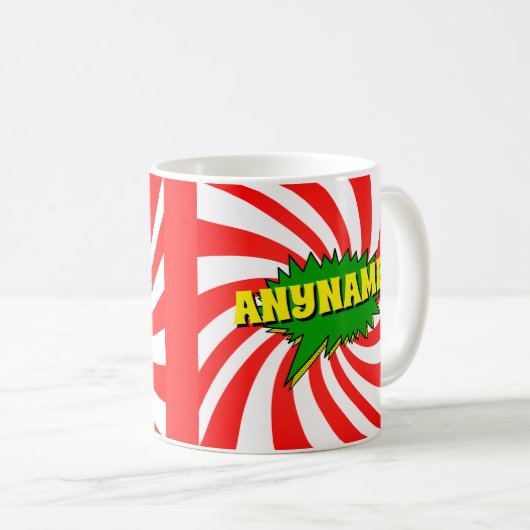 名前の追加漫画ブックスタイル文字黄色の赤の緑 コーヒーマグカップ (正面右)