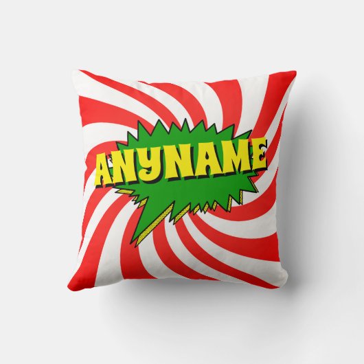 名前の追加漫画ブックスタイル文字黄色の赤の緑Th クッション (裏面)