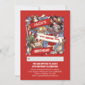 名前の追加誕生日動物ファン赤と白 招待状 (正面)