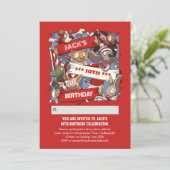 名前の追加誕生日動物ファン赤と白 招待状 (スタンド正面)