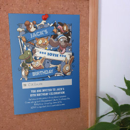 名前の追加誕生日動物ファン青と白 招待状