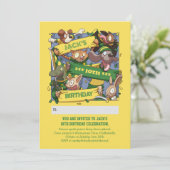 名前の追加誕生日動物ファン黄色と緑 招待状 (スタンド正面)