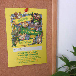 名前の追加誕生日動物ファン黄色と緑 招待状