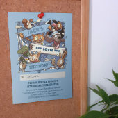 名前の追加誕生日動物ファンSky Blue 招待状