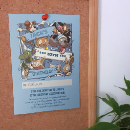 名前の追加誕生日動物ファンSky Blue 招待状