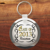 名前の追加金ゴールドと黒の装飾グラッドキーチェーン キーホルダー (正面)