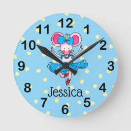 名前の追加 – かわいいバレリーナ女の子 ラウンド壁時計