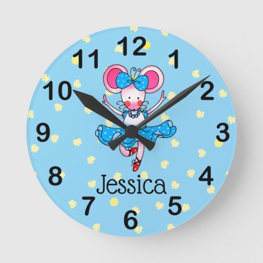 名前の追加 – かわいいバレリーナ女の子 ラウンド壁時計 (正面)