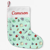名前の追加 |かわいい医療アイコンのパターン スモールクリスマスストッキング (正面)