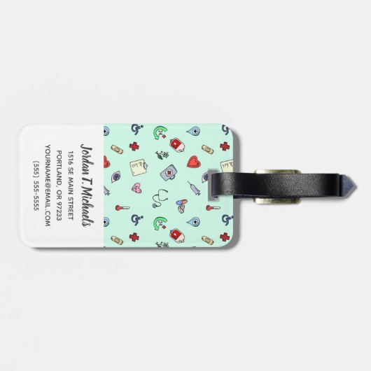 名前の追加 |かわいい医療アイコンのパターン ラゲッジタグ (裏面横)