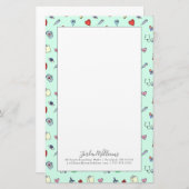 名前の追加 |かわいい医療アイコンのパターン 便箋 (正面/裏面)