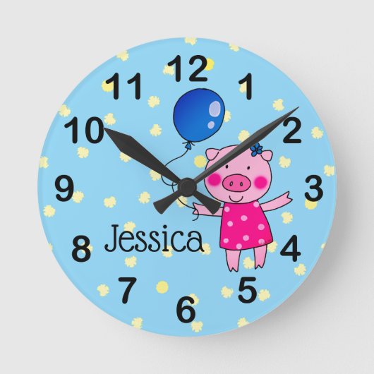 名前の追加 – かわいい子豚ガール ラウンド壁時計 (正面)