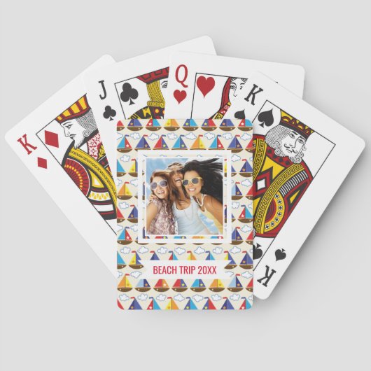 名前の追加 |かわいい帆船の模様 トランプ (裏面)