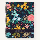 名前の追加 |かわいい花カラフル柄 ノートブック (正面)