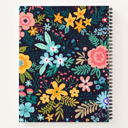 名前の追加 |かわいい花カラフル柄 ノートブック (裏面)