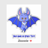 名前の追加、かわいい青のベビーこうもり（翼あり） 飛んでいる シール (シート)