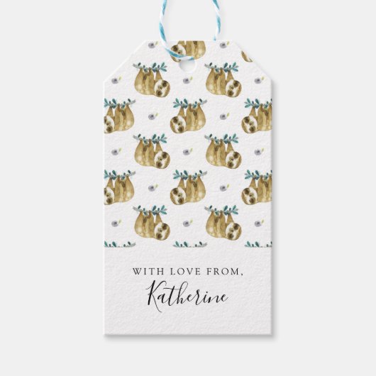 名前の追加 |かわいこちゃんパイ水彩スロッスパターン ギフトタグ (正面)