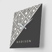 名前の追加|アフリカの野生のパターン スクエア壁時計 (傾斜)