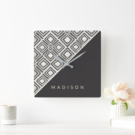 名前の追加|アフリカの野生のパターン スクエア壁時計 (ホーム)