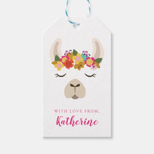 名前の追加 |アルパカ&フラワーパターン ギフトタグ (正面)