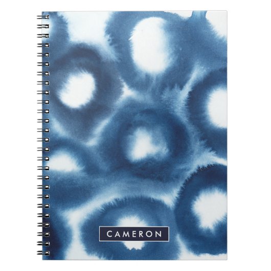 名前の追加 |インディジオ水色プリント円 ノートブック (正面)